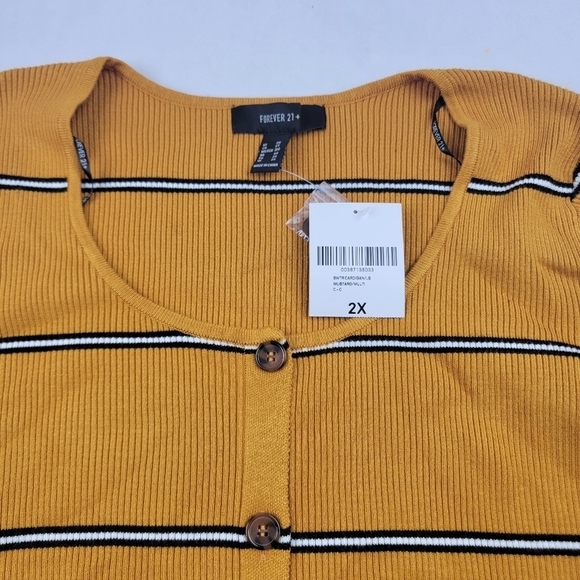 NWT Forever 21 ribbed mustard yellow stripe low neck button down cardigan - Picture 3 of 5